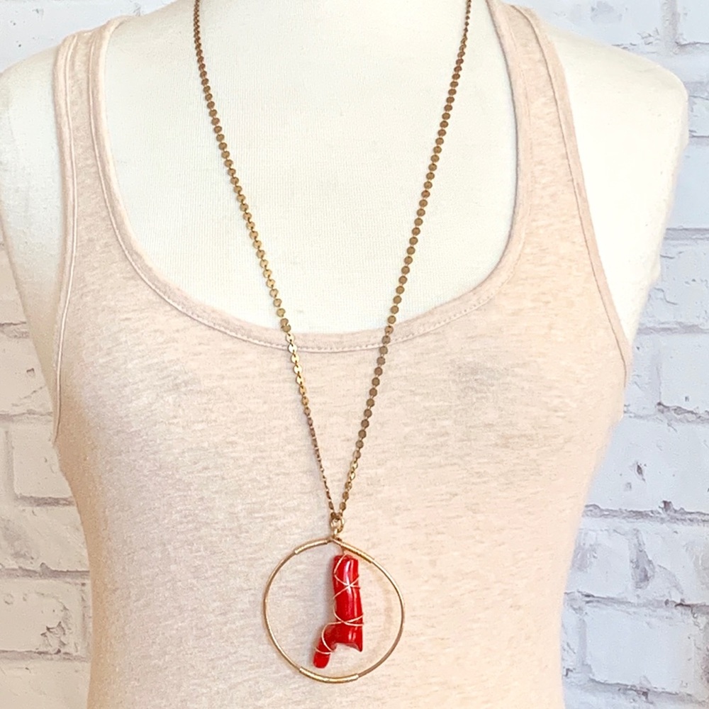 Double Happiness Coral Pendant Necklace